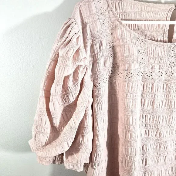 Milk & Honey Womens Plus Size 3X Short Sleeve Pink Crochet detail gathered sleev - Picture 4 of 6